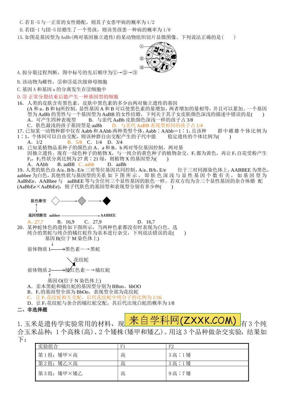 遗传的基本规律复习题_第3页