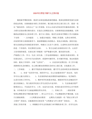 2020年大学生干部个人工作计划