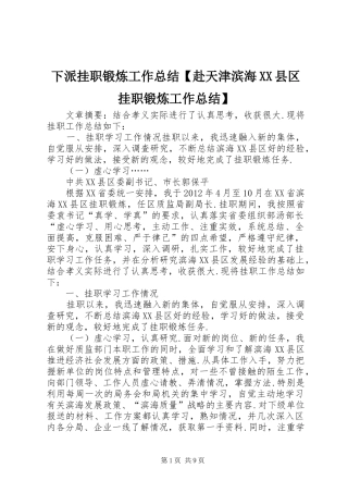 下派挂职锻炼工作总结【赴天津滨海XX县区挂职锻炼工作总结】