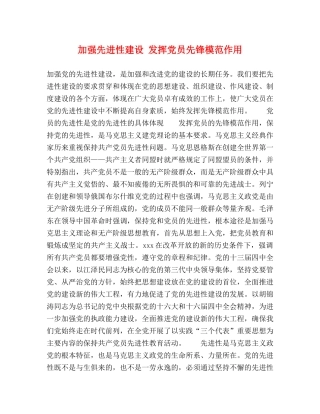 加强先进性建设 发挥党员先锋模范作用 