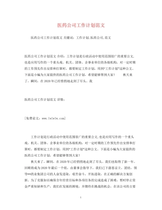 医药公司工作计划范文