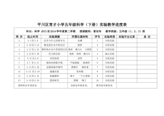 小学五年级科学试验进度表
