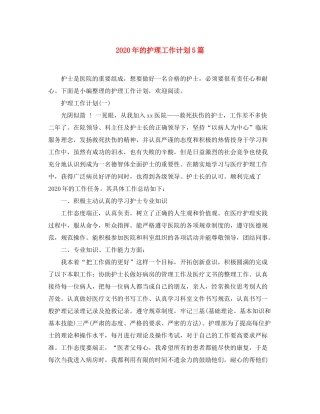 2020年的护理工作计划5篇