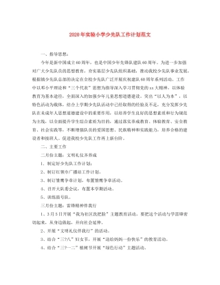 2020年实验小学少先队工作计划范文