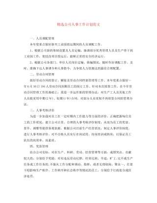 精选公司人事工作计划范文