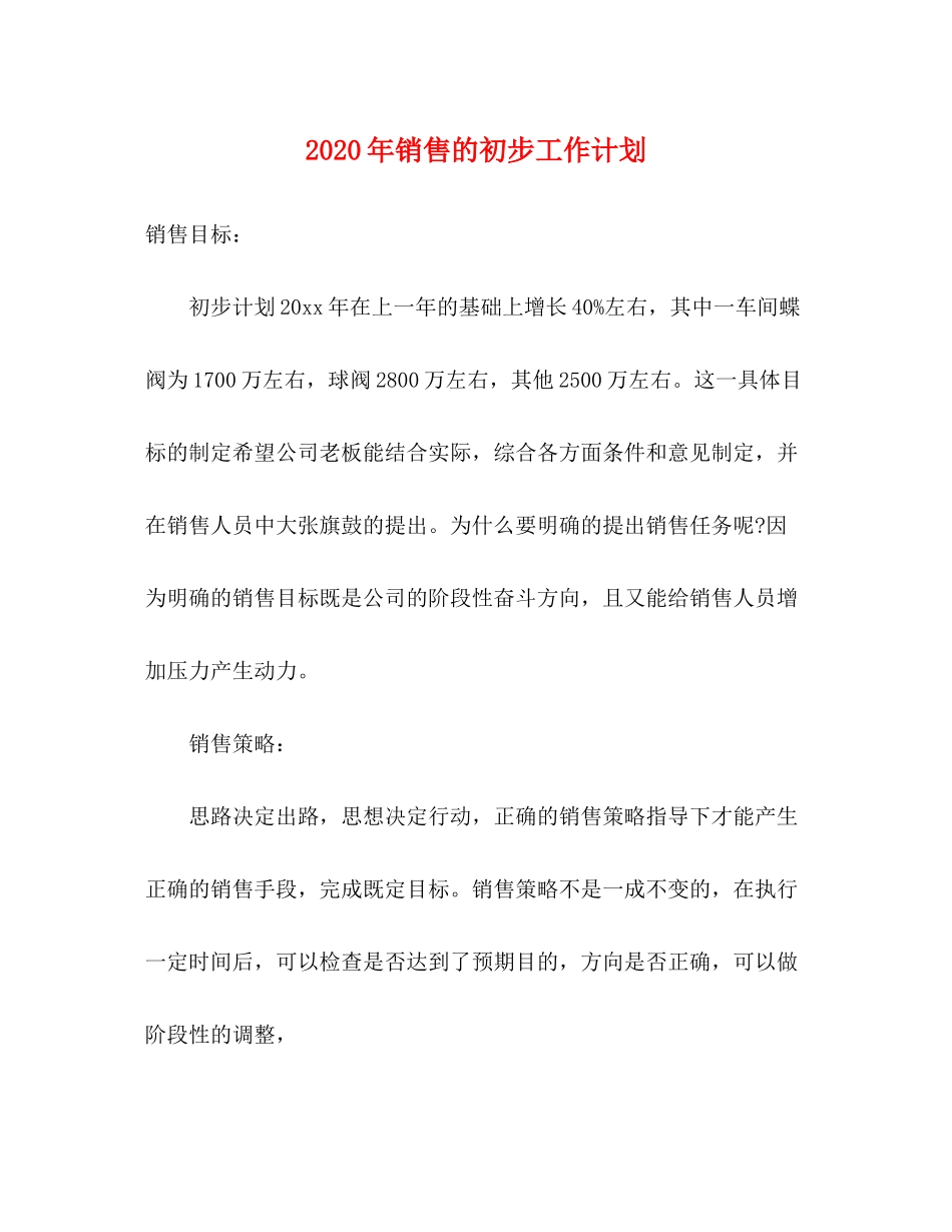 2020年销售的初步工作计划_第1页