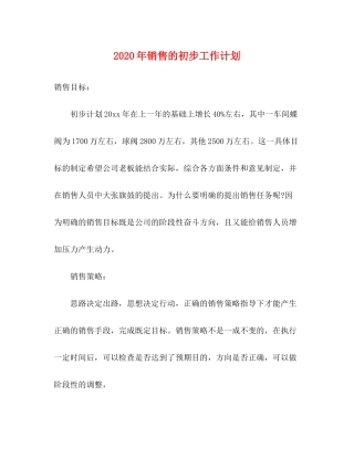 2020年销售的初步工作计划