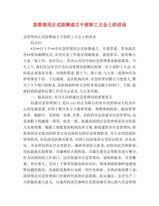 急管理局正式挂牌成立干部职工大会上的讲话 