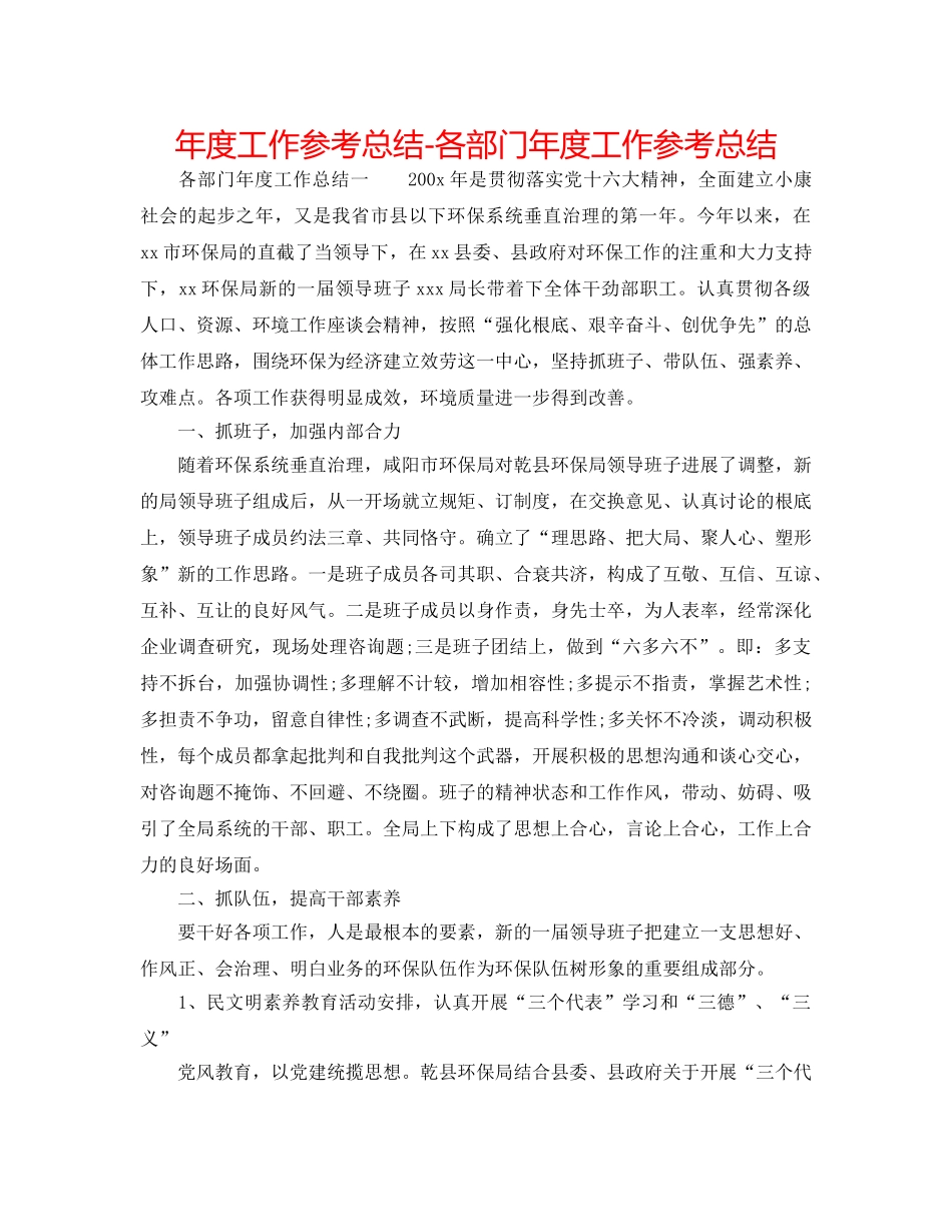 年度工作参考总结-各部门年度工作参考总结 _第1页