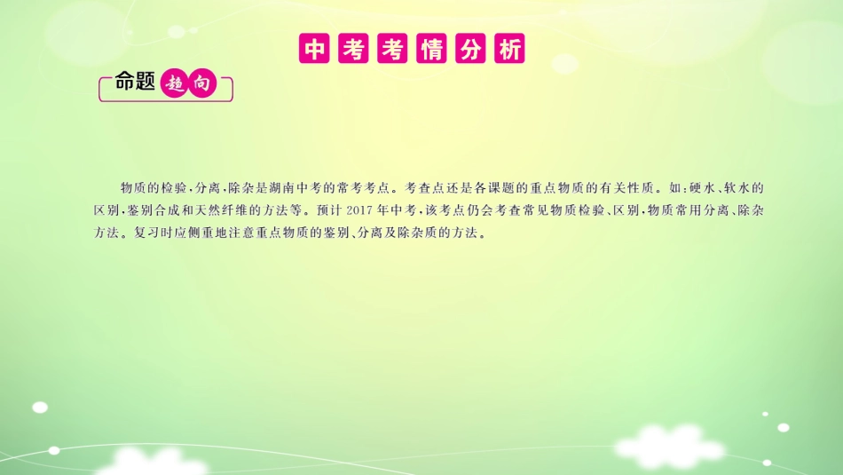 【PK中考】2017年中考化学（湖南专用）总复习课件：专题四+物质的检验、分离和除杂_第2页