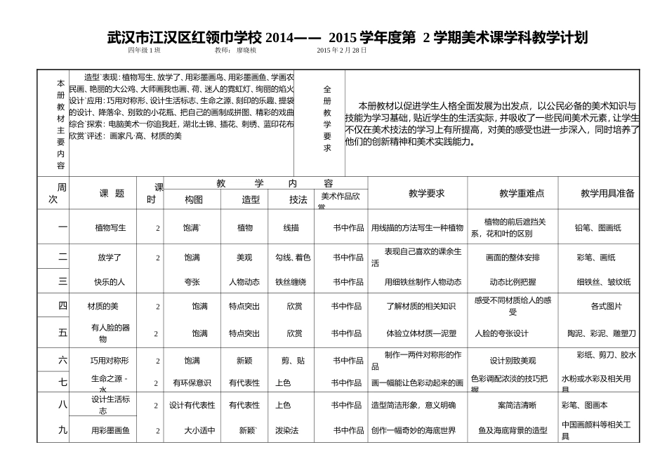 2015四下美术教学计划_第1页