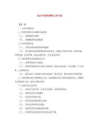 2020年软件销售工作计划