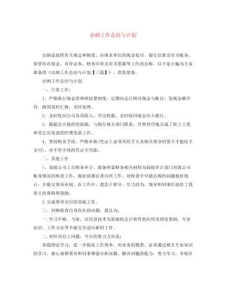 出纳工作总结与计划2