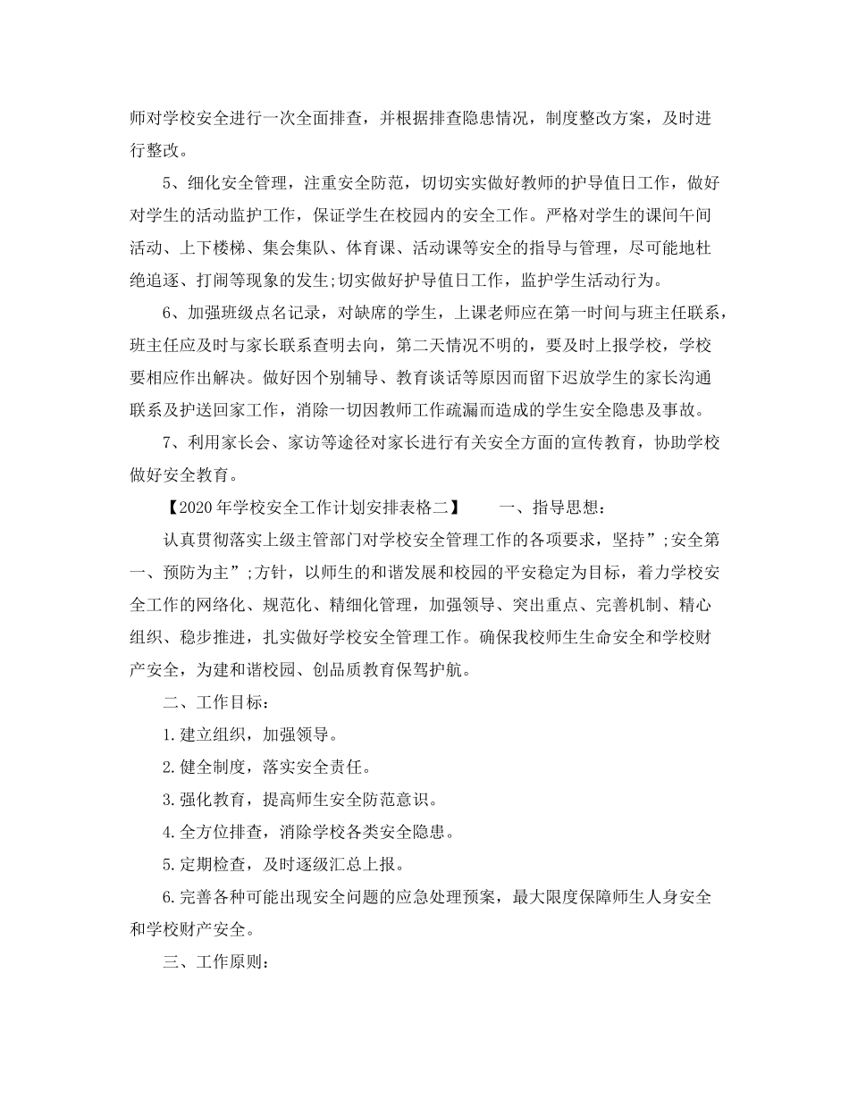 2020年学校安全工作计划安排表格_第2页