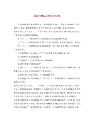 2020年财务人员的工作计划