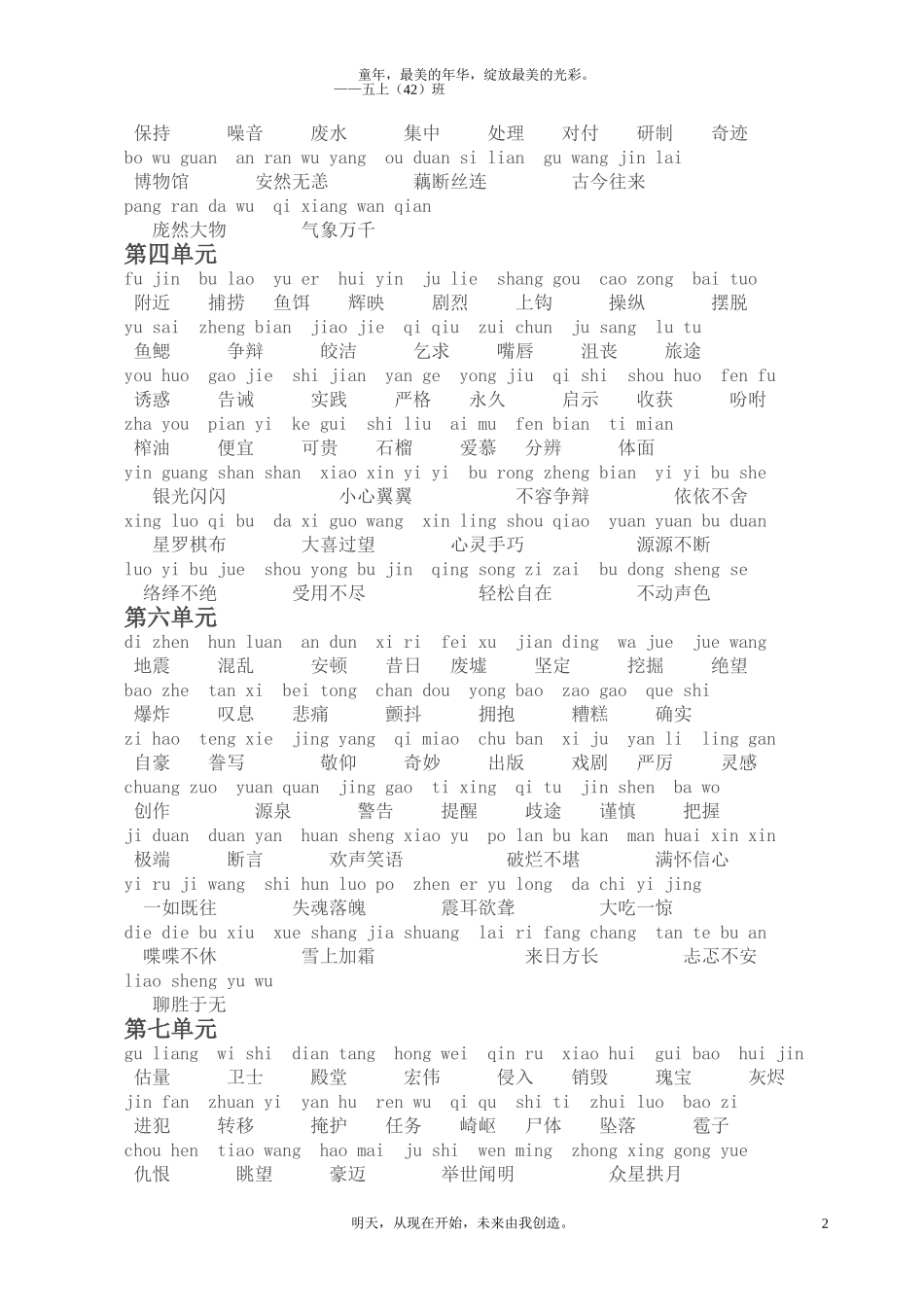 人教版列宁学校语文五年级上册词语盘点(带拼音)_第2页