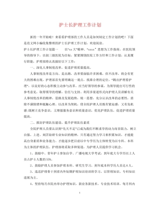 护士长护理工作计划2