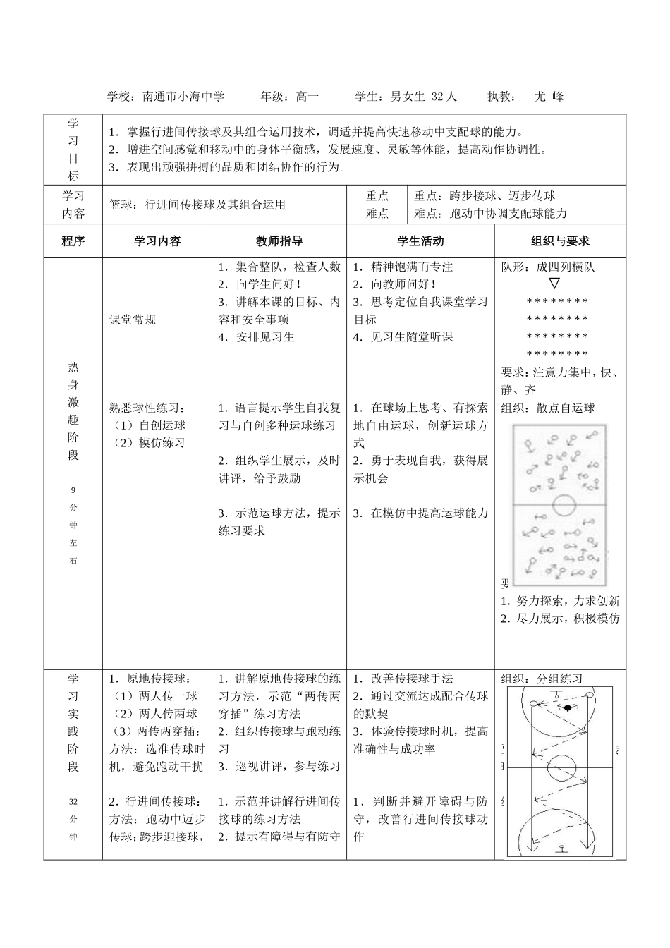 篮球传接球球组合练习教学设计_第2页