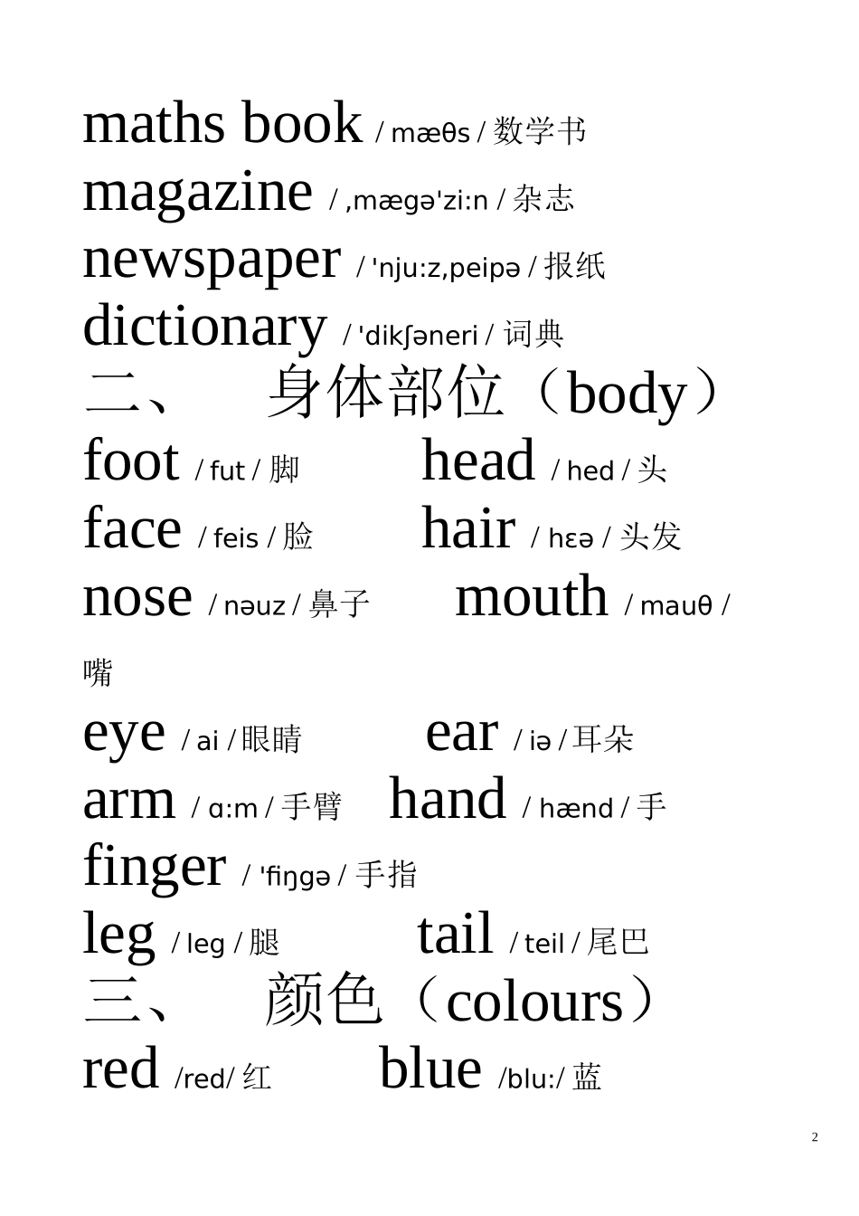 小学英语单词分类表(带音标)_第2页
