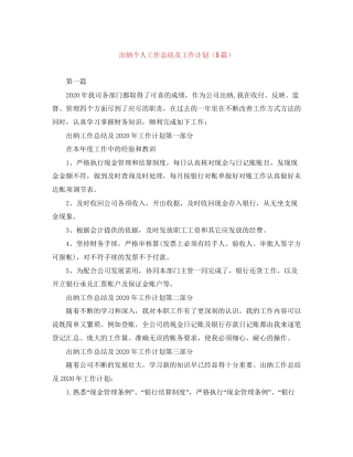 出纳个人工作总结及工作计划（5篇）