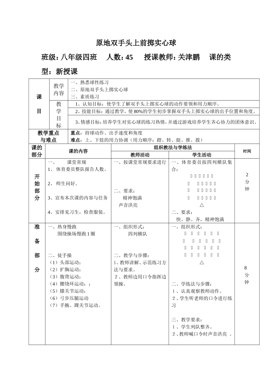 原地双手头上掷实心球教案_第1页