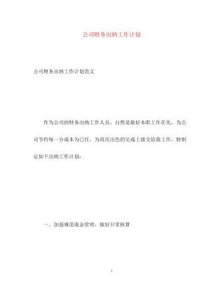 公司财务出纳工作计划