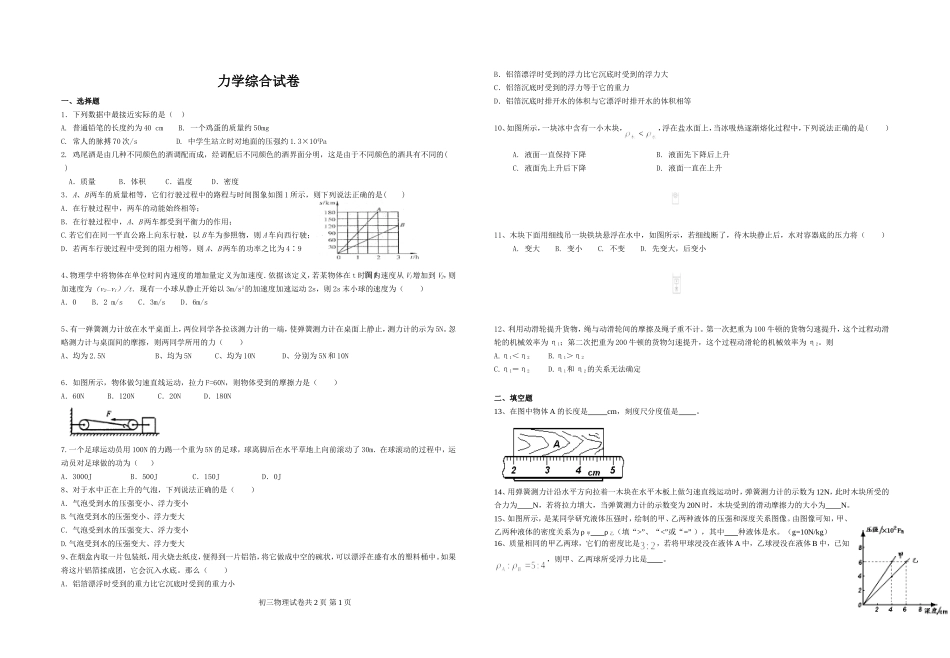 力学综合试卷终_第1页
