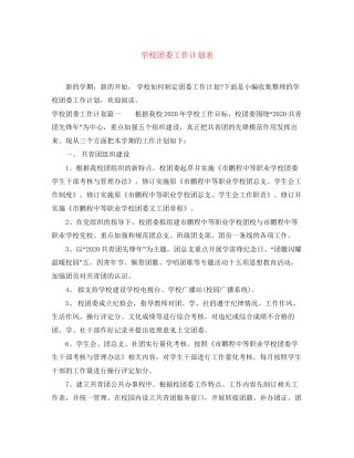 学校团委工作计划表