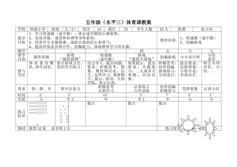五年级（水平三）体育课教案_第1页