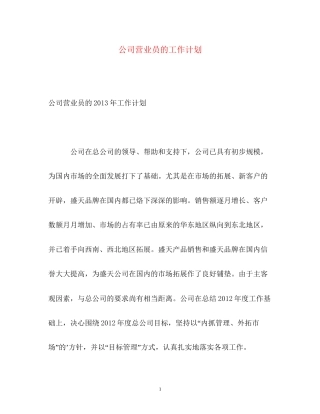 公司营业员的工作计划