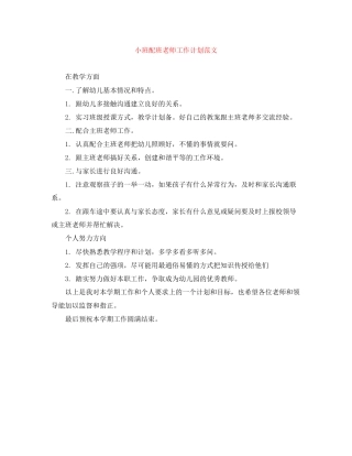 小班配班老师工作计划范文