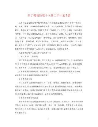 关于销售经理个人的工作计划5篇