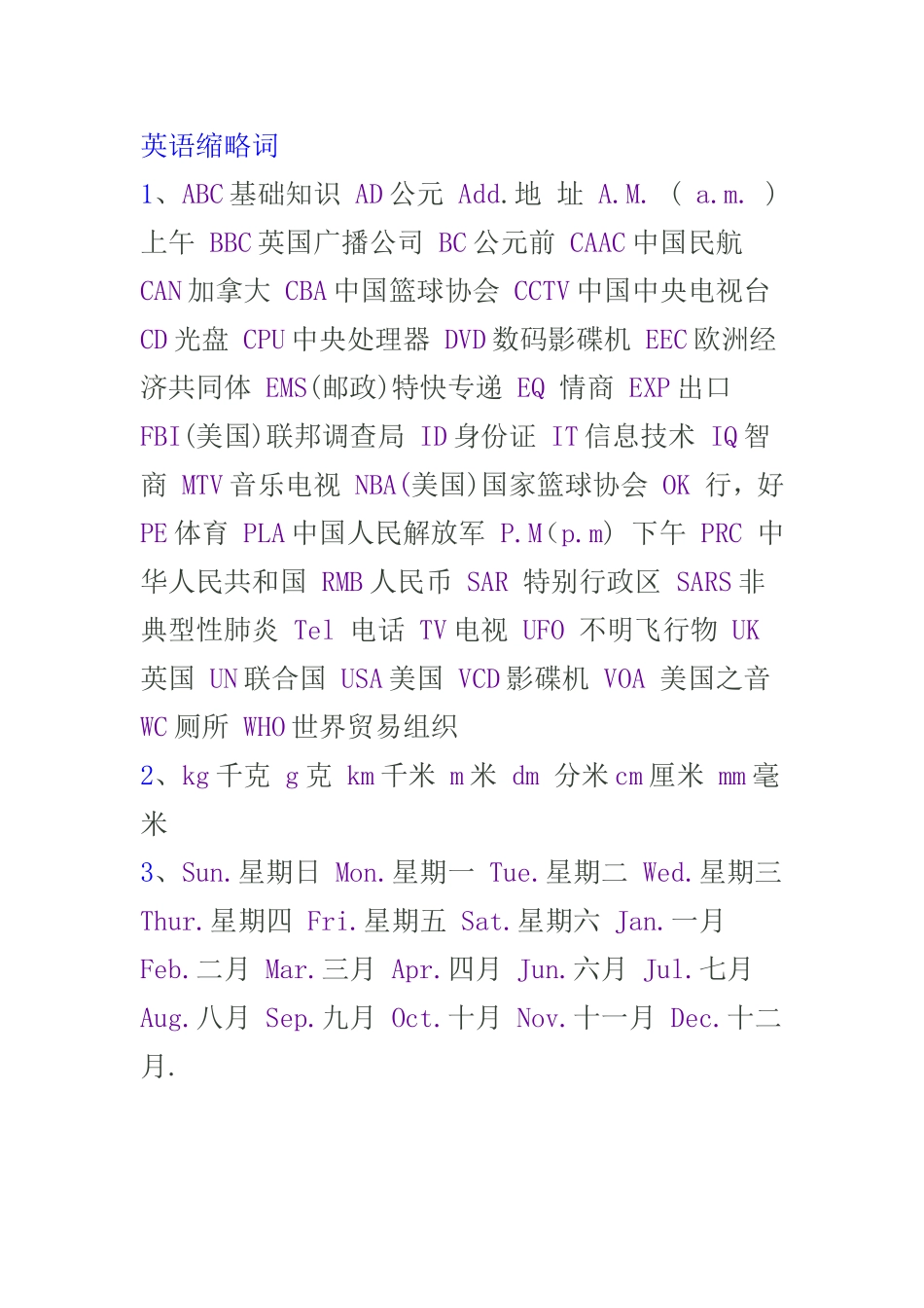 三年级上册英语缩略词_第1页