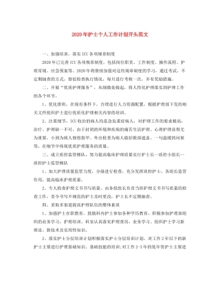 2020年护士个人工作计划开头范文