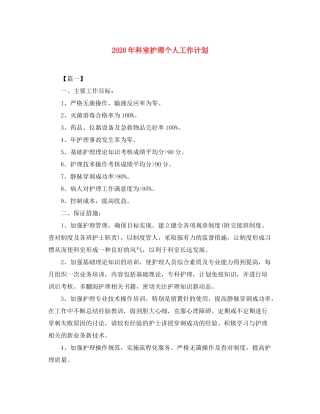 2020年科室护理个人工作计划