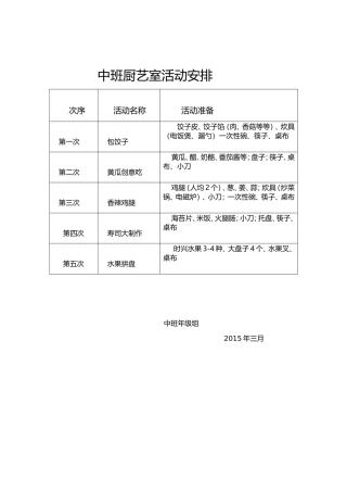 厨艺室活动安排