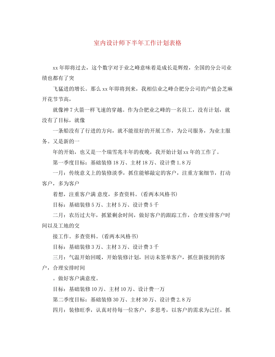 室内设计师下半年工作计划表格_第1页