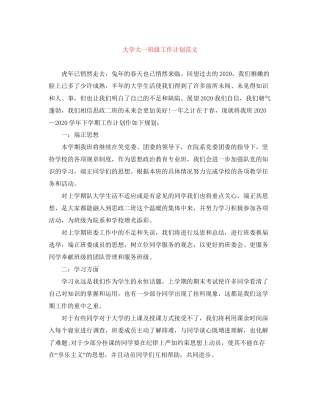 大学大一班级工作计划范文