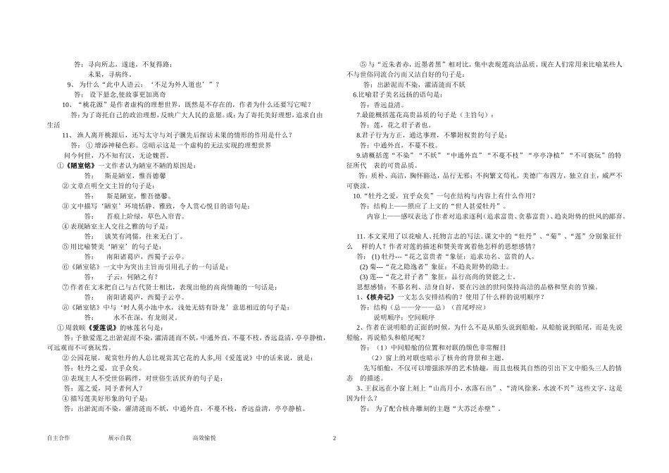 人教版语文七年级下册文言文复习导学案_第2页