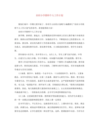 农村小学教师个人工作计划