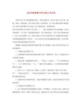 2020年新学期小学少先队工作计划