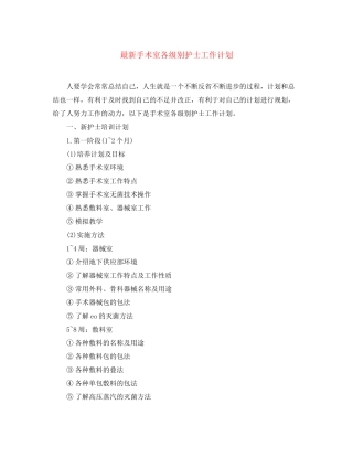 手术室各级别护士工作计划