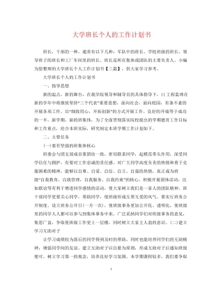 大学班长个人的工作计划书