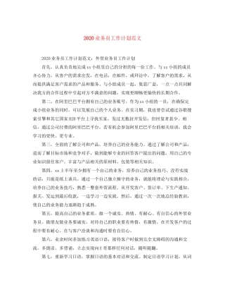 业务员工作计划范文