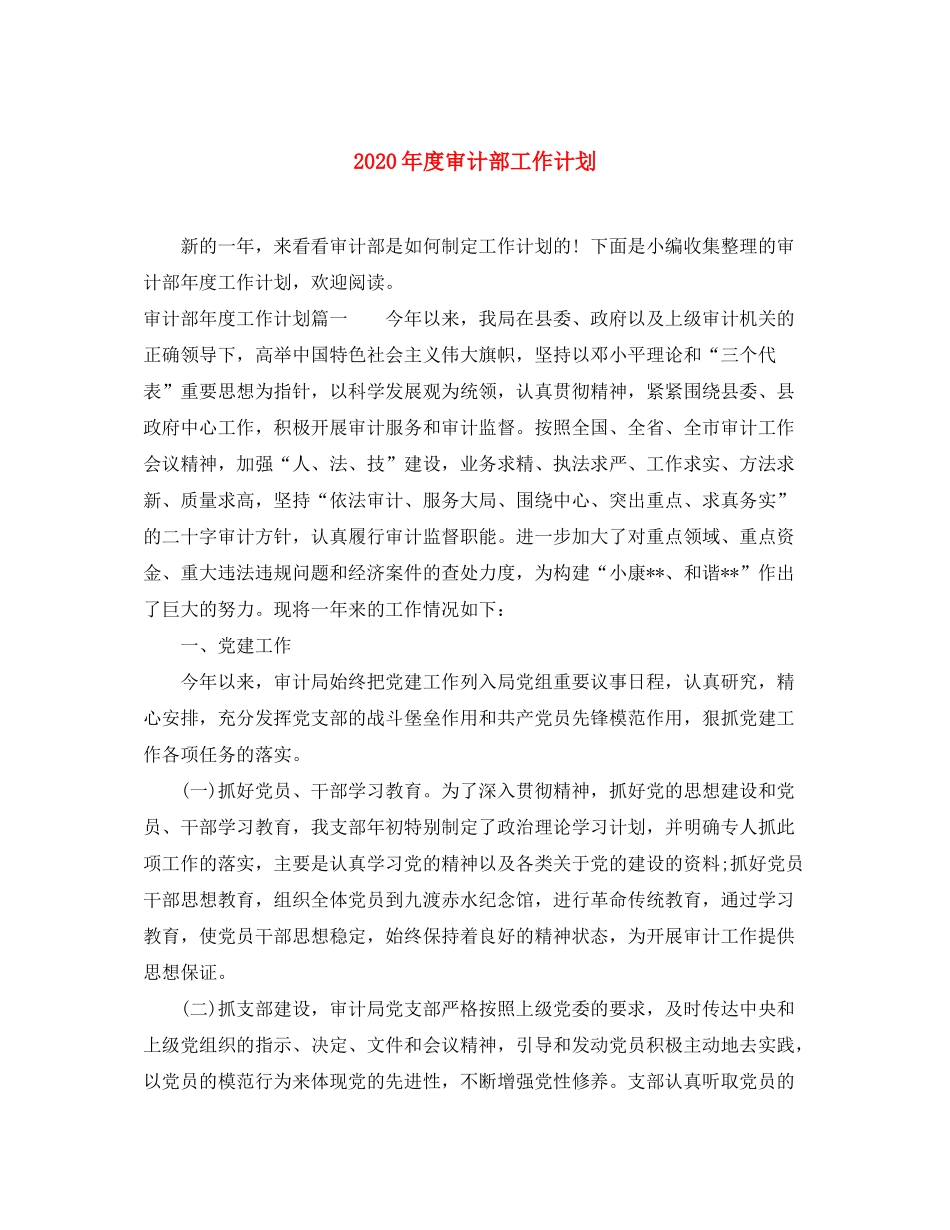 2020年度审计部工作计划_第1页