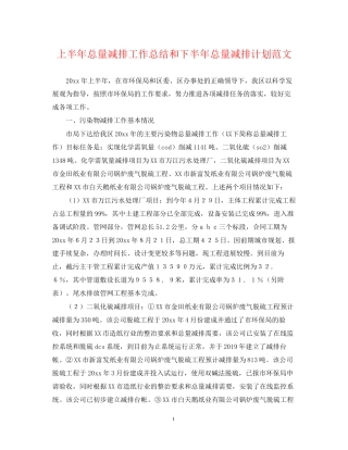 上半年总量减排工作总结和下半年总量减排计划范文