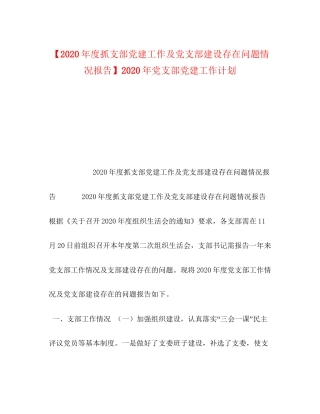 【年度抓支部党建工作及党支部建设存在问题情况报告】年党支部党建工作计划