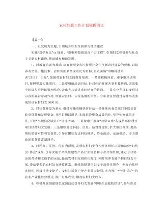 农村妇联工作计划模板例文