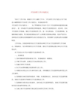 卫生协管工作计划范文