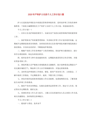 2020年产科护士长的个人工作计划5篇